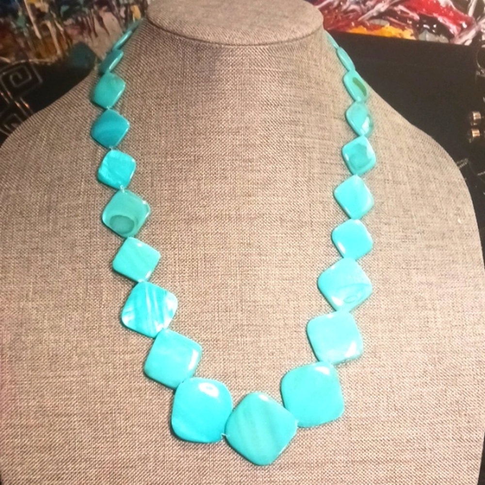 Stunning Turquoise Mother of Pearl Shell Necklace - Pre-loved (22"-25")